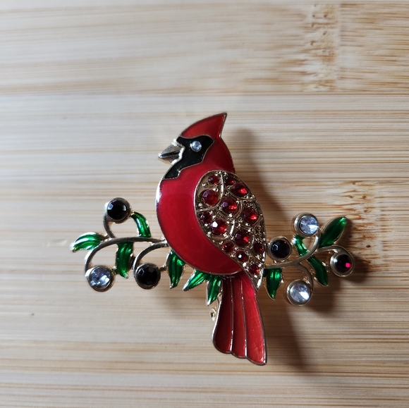 Cardinal Rhinestone Brooch - Picture 2 of 4